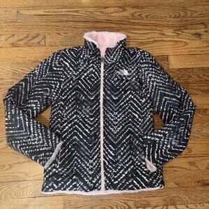 The North Face Reversible Mossbud Swirl Girls L (10-12) Black/White Pink Fleece